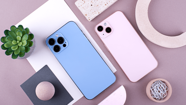 iPhone 14 in pink and blue colour