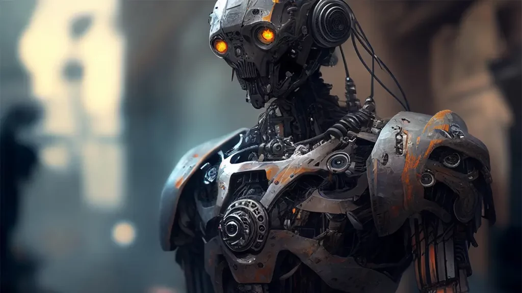 A humanoid robot with metallic appearance hinting at the future of AI