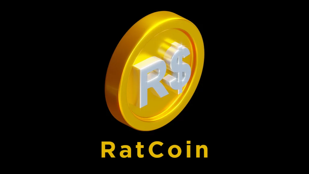 A gold coin with the letters "R$" embossed on it, labeled RatCoin below