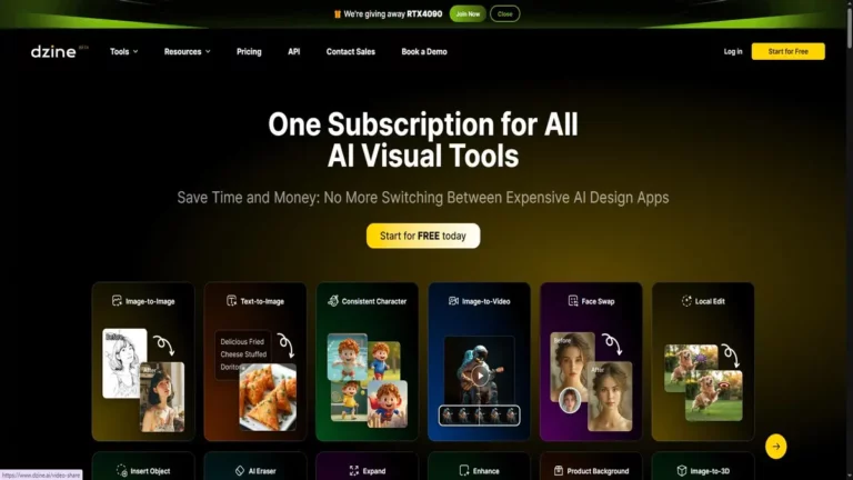 Home page of dzine ai platform for all AI tools