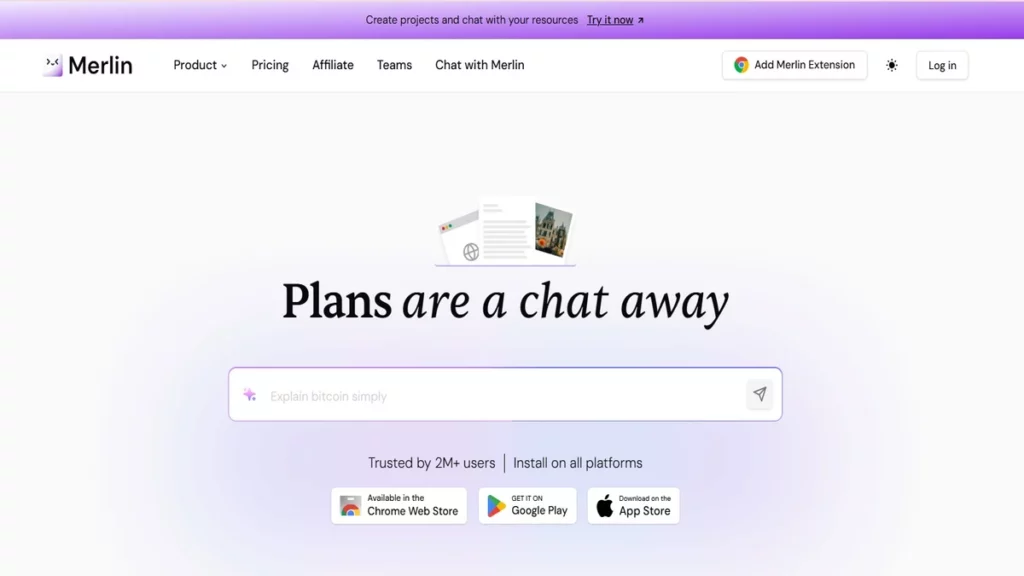 Homepage of merlin ai