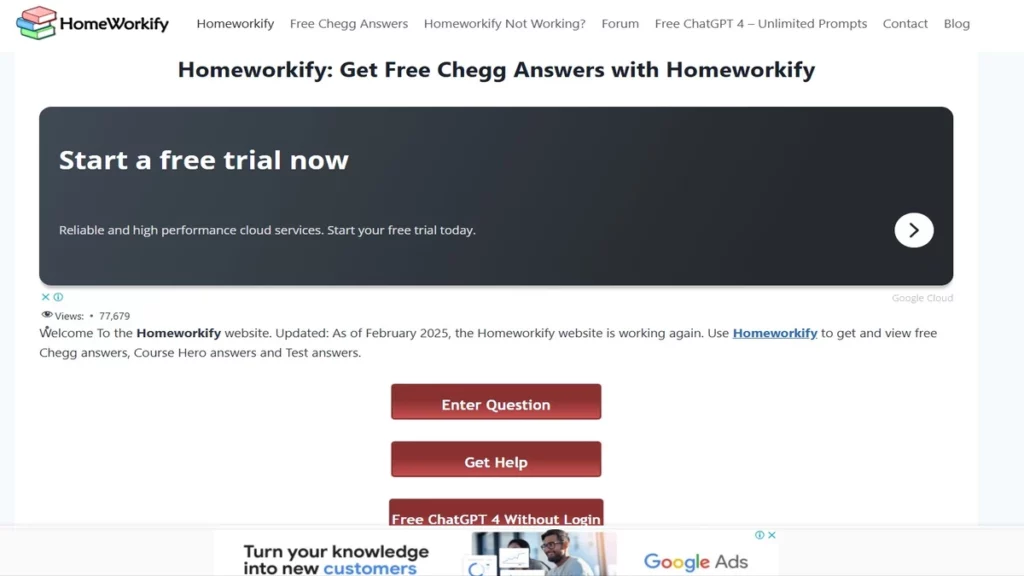 homepage of homeworkify website