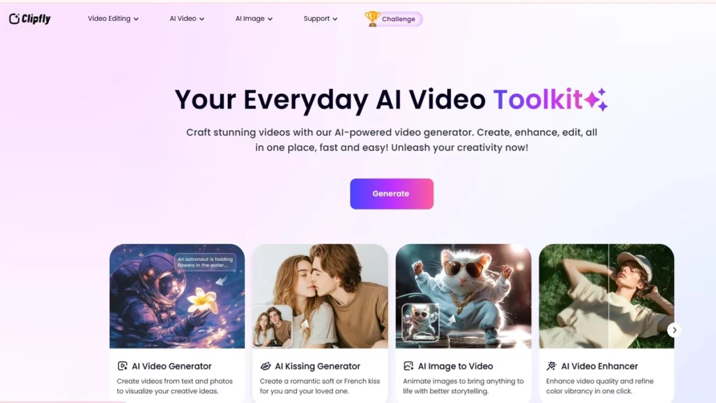 Homepage of clipfly ai