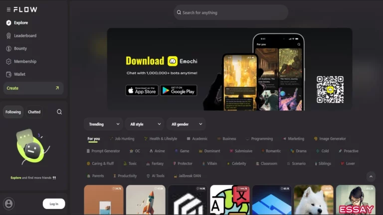 Homepage of flow gpt