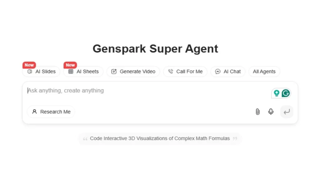 chatbox interface of genspark ai