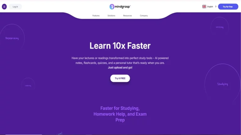 homepage interface of educational mindgrasp ai