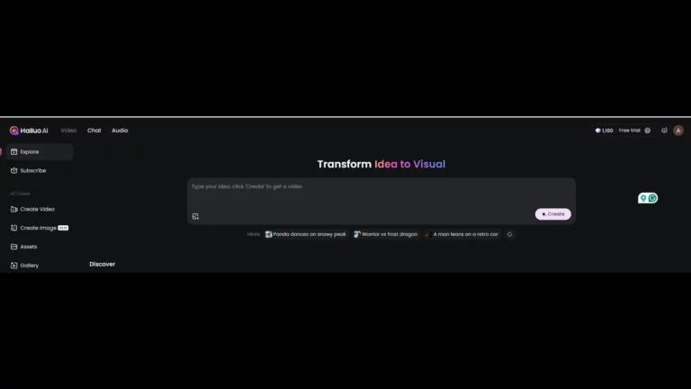 homepage with sidebar menu on hailuo ai