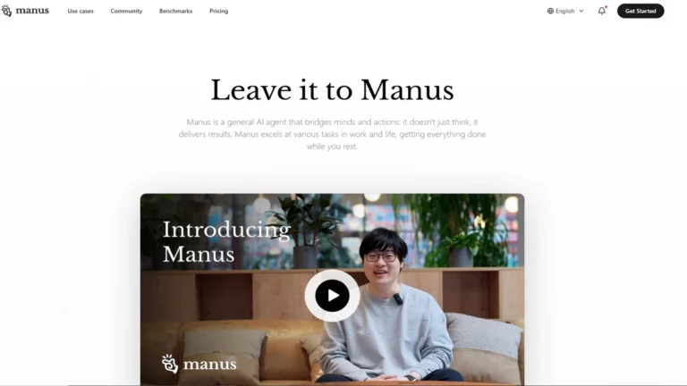 manus ai homepage with dashboard