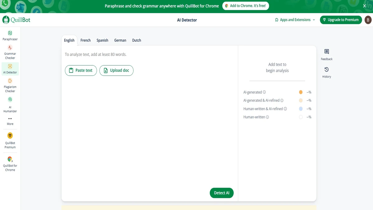 quillbot ai detector homepage