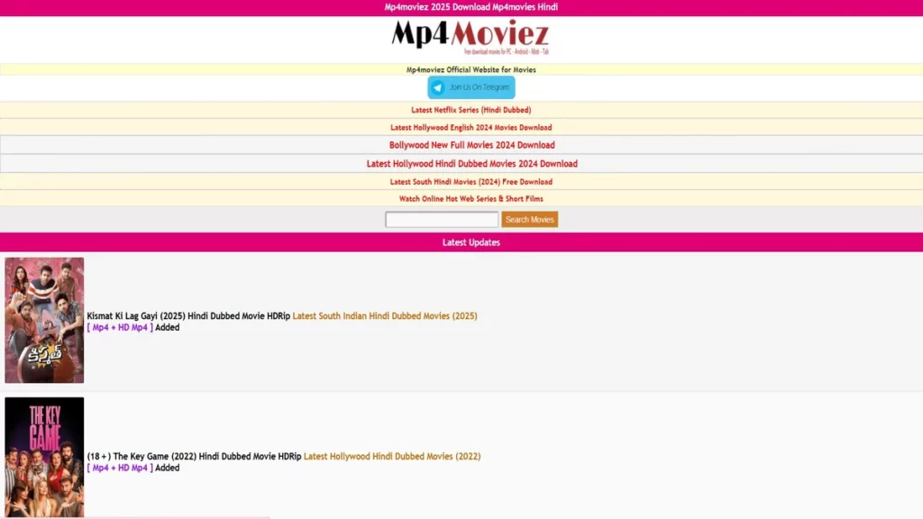 Homepage of mp4moviez