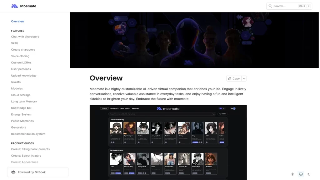 moemate ai tool homepage desktop