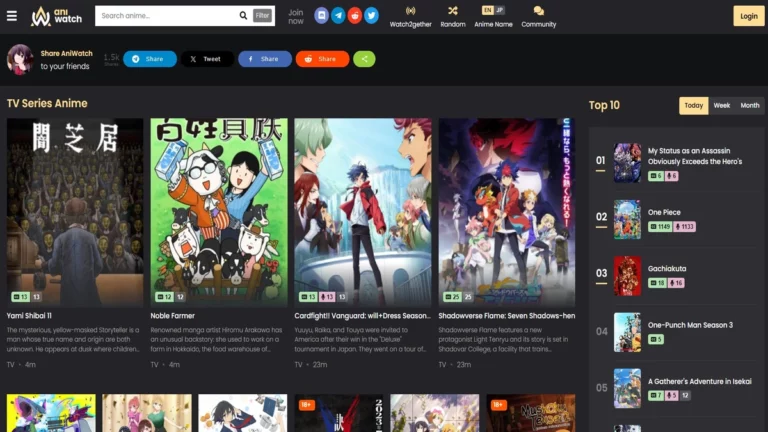 Homepage of aniwatch