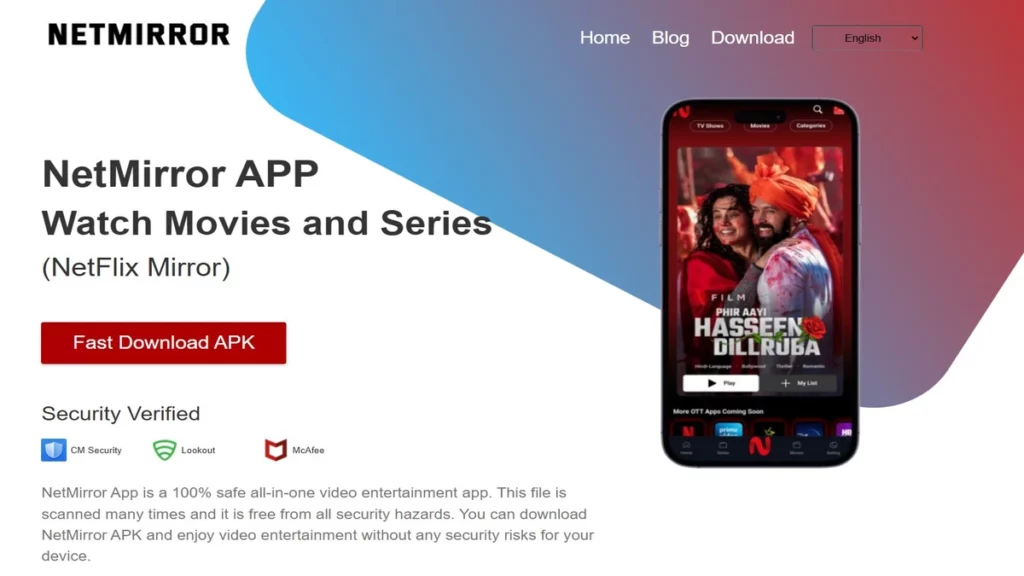 Homepage of netmirror apk