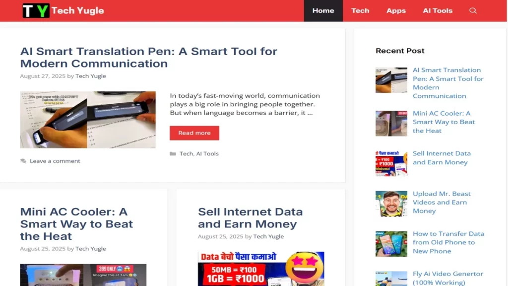 Homepage of tech yugle com
